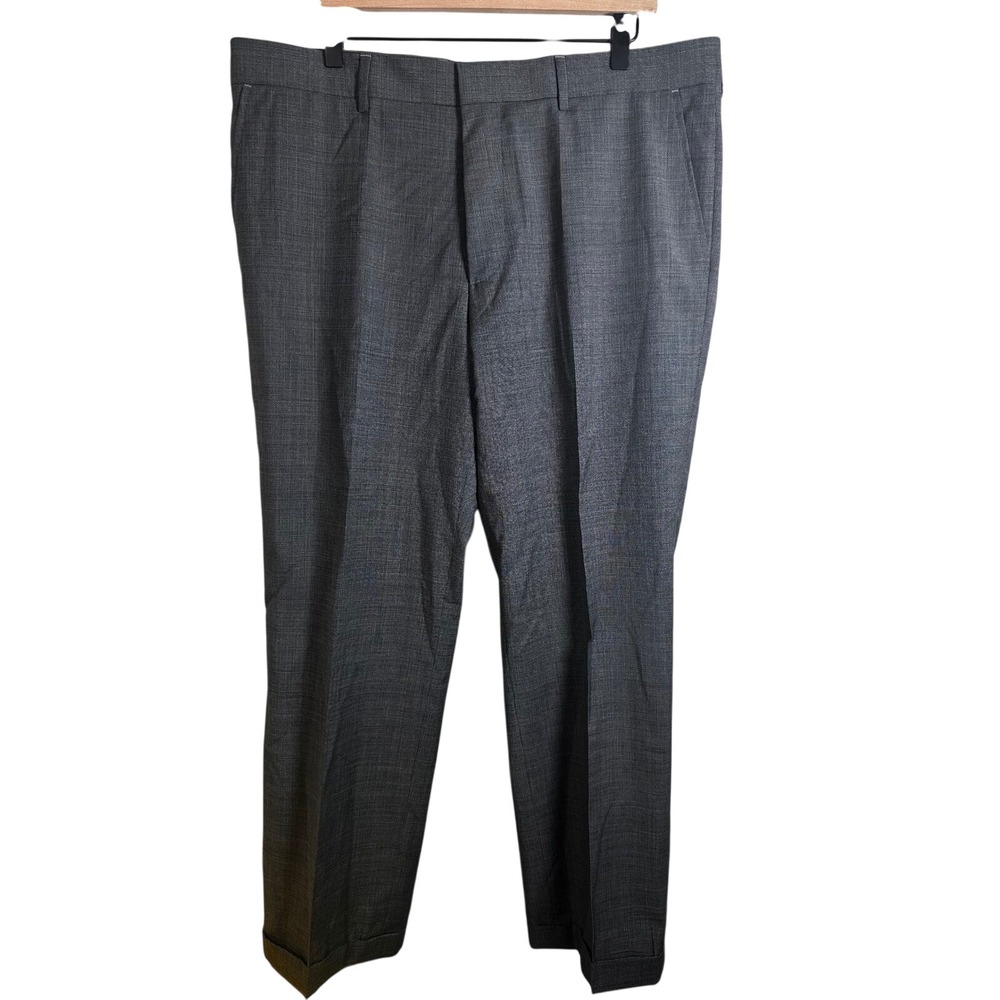 Hugo Boss Parkway1 Grey‎ 100% Virgin Wool Dress Pants Mens 38R Cuffed Flat Front